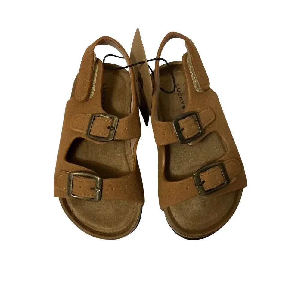 Lucky Brand Kids Sandals 9M Brown Suede Soft Cork Footbed Buckle Straps